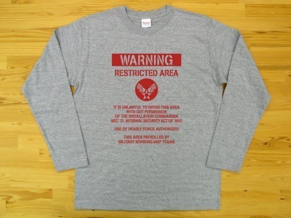 RESTRICTED AREA 杢グレー 5.6oz 長袖Tシャツ 赤 S ミリタリー U.S. AIR FORCE ステンシルの画像1