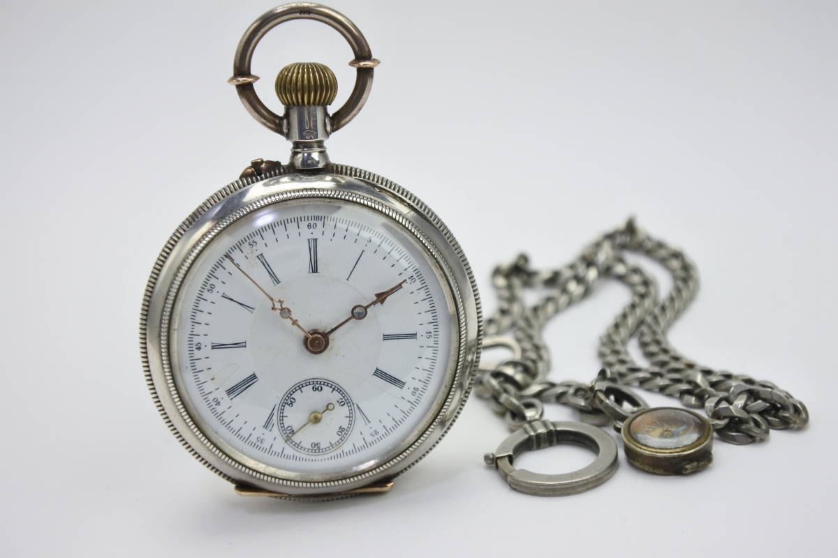 19世紀初 立派なスイス商館時計（レッツ商会）銀側 手巻懐中時計 稀少