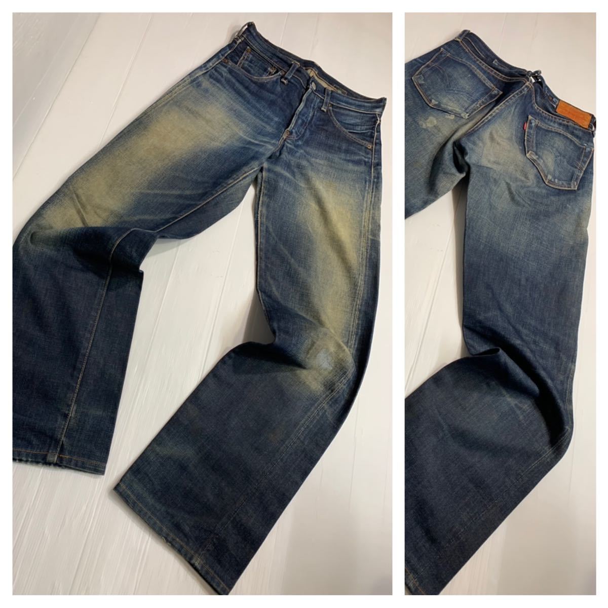 売れ筋がひ贈り物! 濃紺色落ちデニム ジーンズ パンツ W30L36約74cm