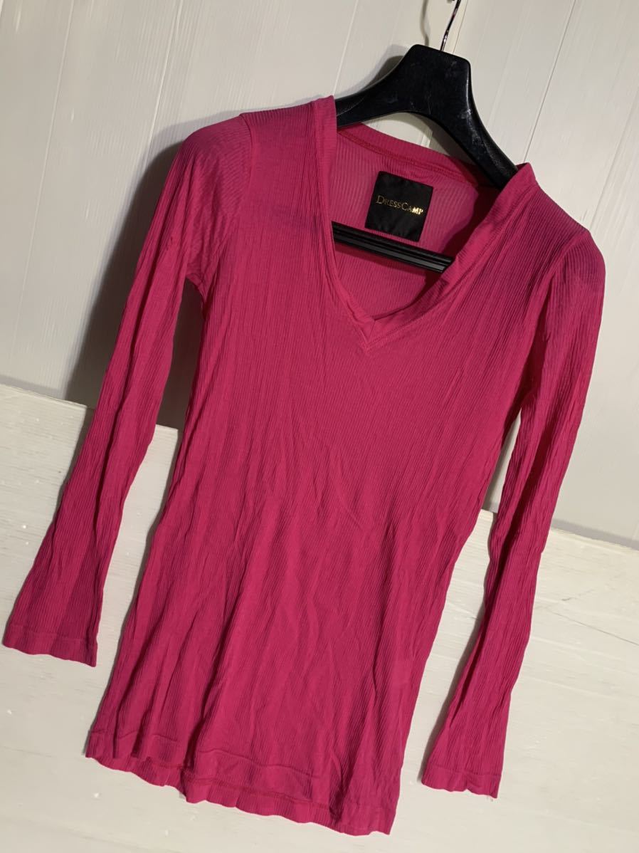 DRESS CAMP Dress Camp marks one z made in Japan V neck thermal long T long sleeve cut and sewn sho King pink 46