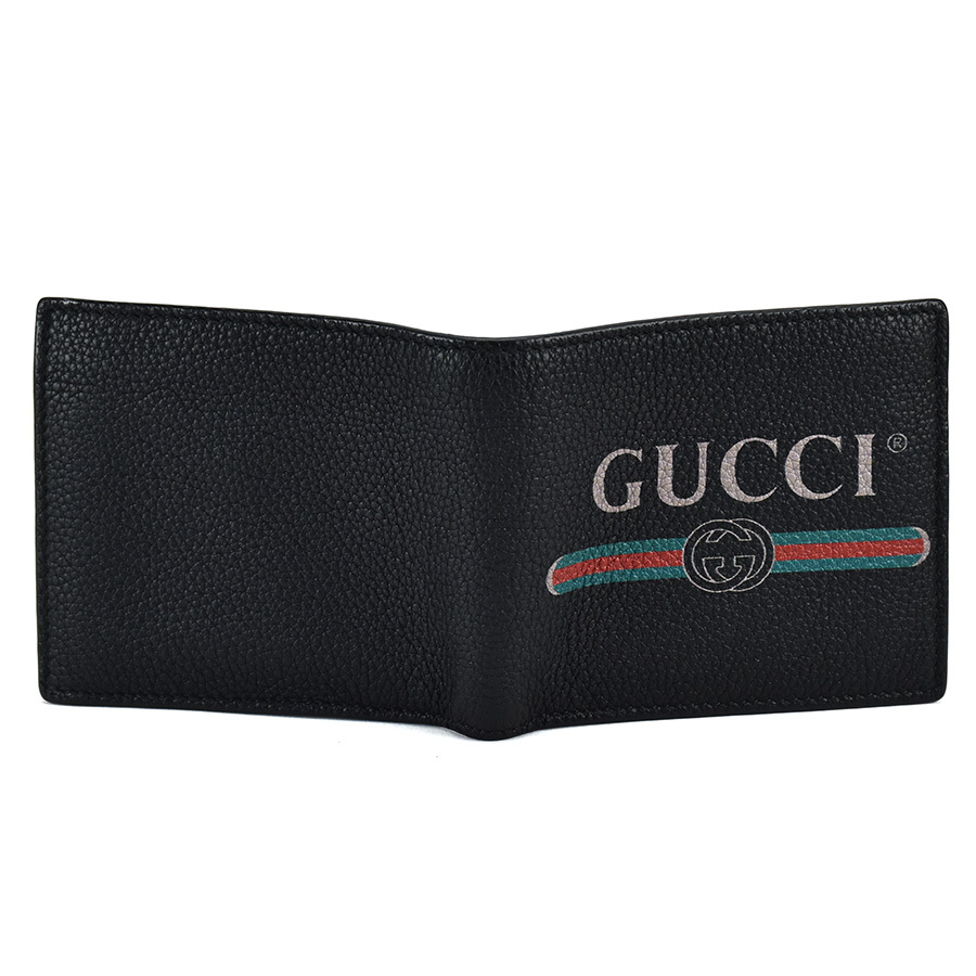 グッチ GUCCI 二つ折り財布 496316 レザー ブラック 黒 ヴィンテージロゴ プリント コンパクト ウォレット メンズ 中古_画像4