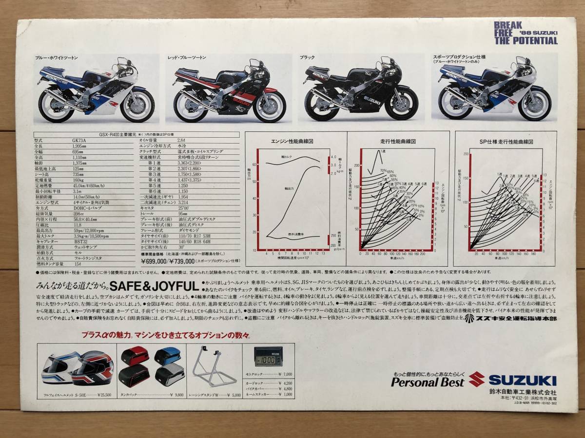 ★★スズキ！ＧＳＸ-Ｒ！４００！ＳＰ！ スポーツプロダクション仕様！★旧車当時物カタログ ヨシムラ SUZUKI MOTORCYCLE GSXR 400 GK73A_画像7