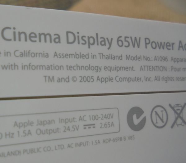 Cinema Display 65W Power Adapter A1096 中古・アダプター電源（テスターチェックのみ）_画像4