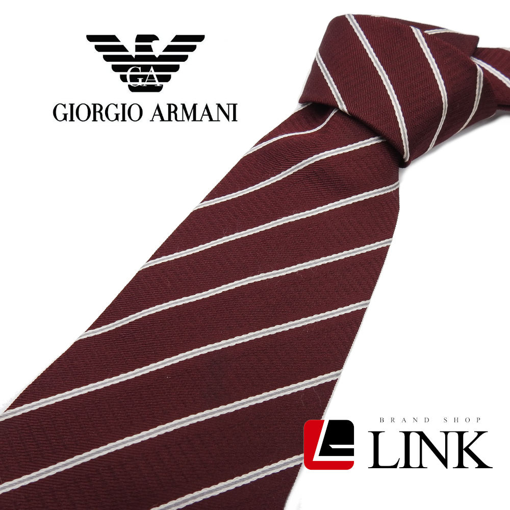 最高級シルク100% 正規品 GIORGIO ARMANI ネクタイ ストライプ 赤紫 ジョルジオ アルマーニ ビジネス