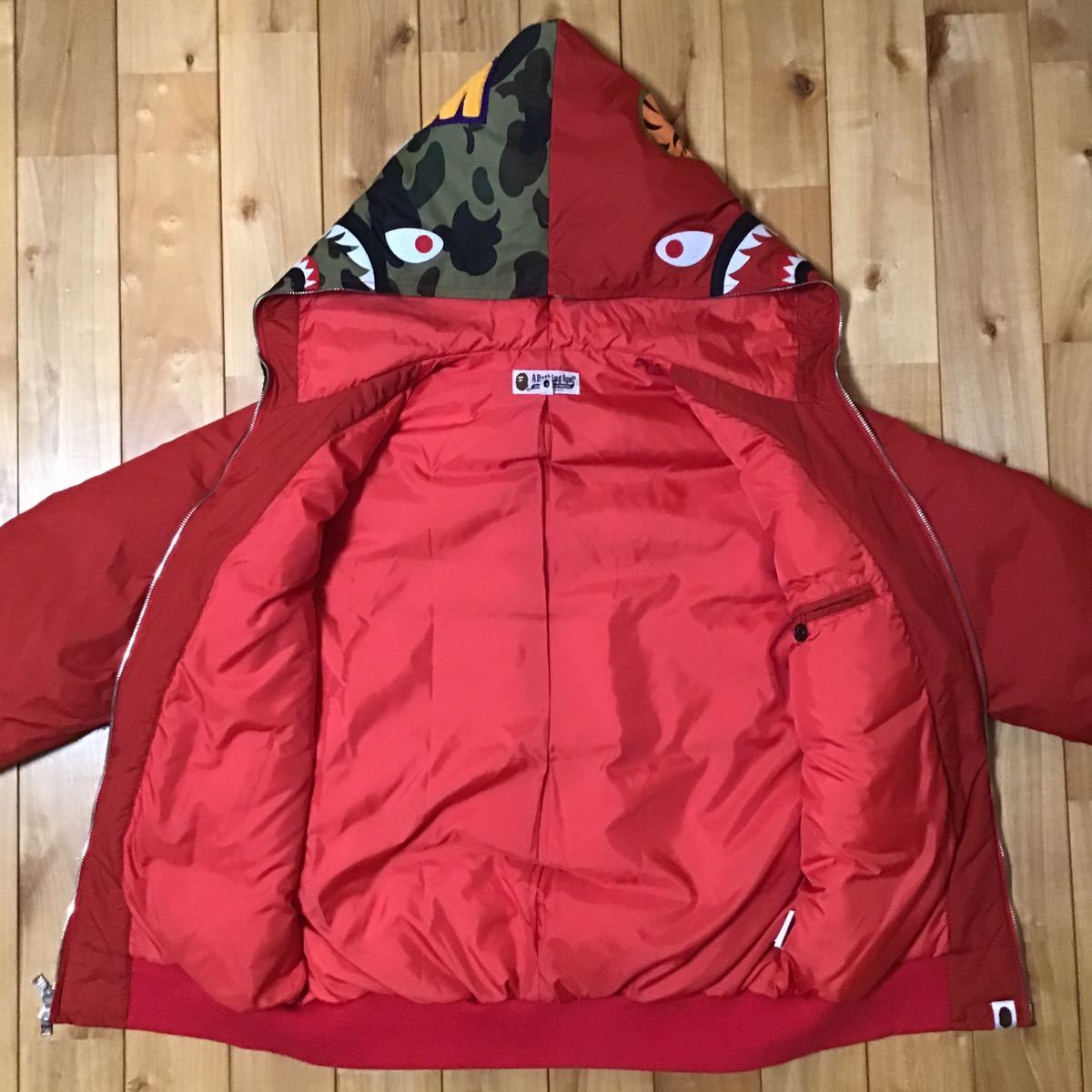 シャーク ダウンジャケット Sサイズ a bathing ape BAPE shark full zip hoodie down jacket エイプ ベイプ パーカー アベイシングエイプ_画像2