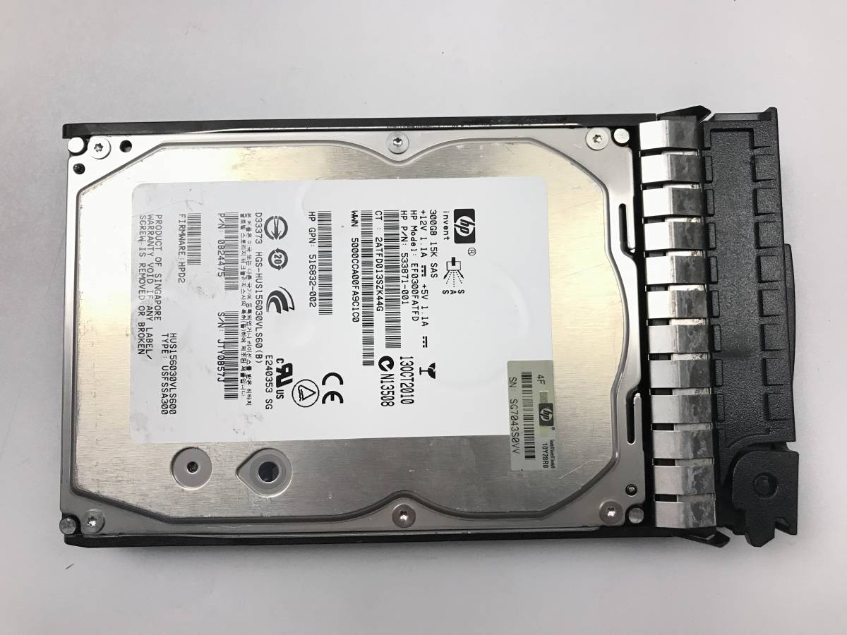 【中古パーツ】 HP EF0300FATFD 3.5インチ SAS 1.5K 517350-001 ハードディスク マウンタ付き 300GB HDD 正常/健康品 ■SAS-95_画像1