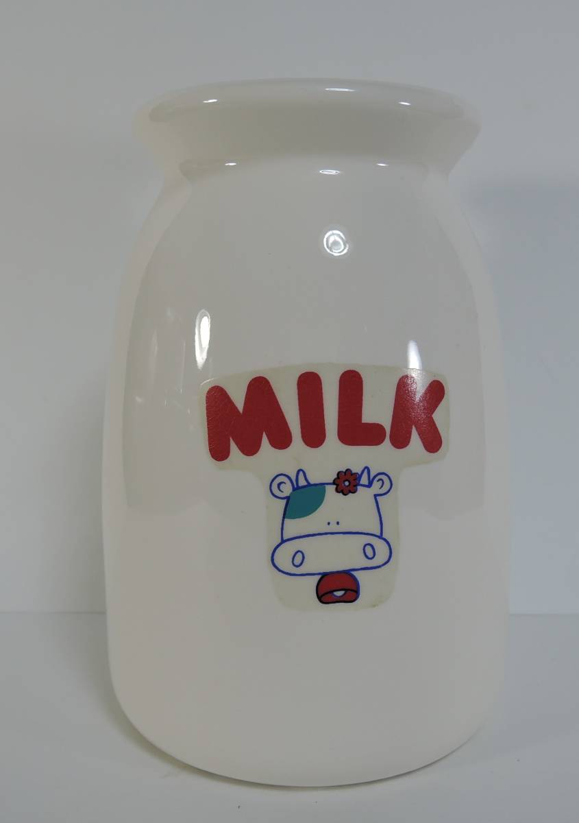 *W10-1 Showa Retro # Tokai industrial arts ceramics made milk bin type savings box # Tokai . industry / Tokai . quality milk 