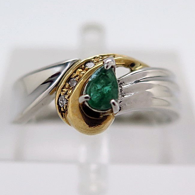 Pt900/K18YG * ring emerald 5 month birthstone * diamond 0.02ct *13 number [ used * new goods has been finished ] /29437 10013306