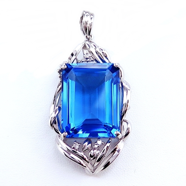 Pt900★プラチナ ペンダント ネックレス トップ ブルートパーズ51.000ct◇ダイヤモンド0.120ct◆ソーティング付き【中古】/s20724/10004574_画像1