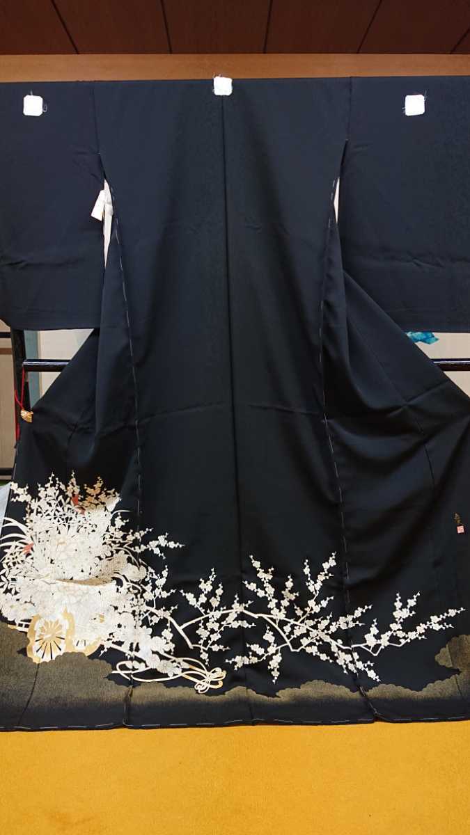 新品 留袖 寿光織　華車柄 黒留袖 9 黒色 未使用 未仕立て レンタル 古布 リメイク 結婚式 舞台衣装　演劇　祭り