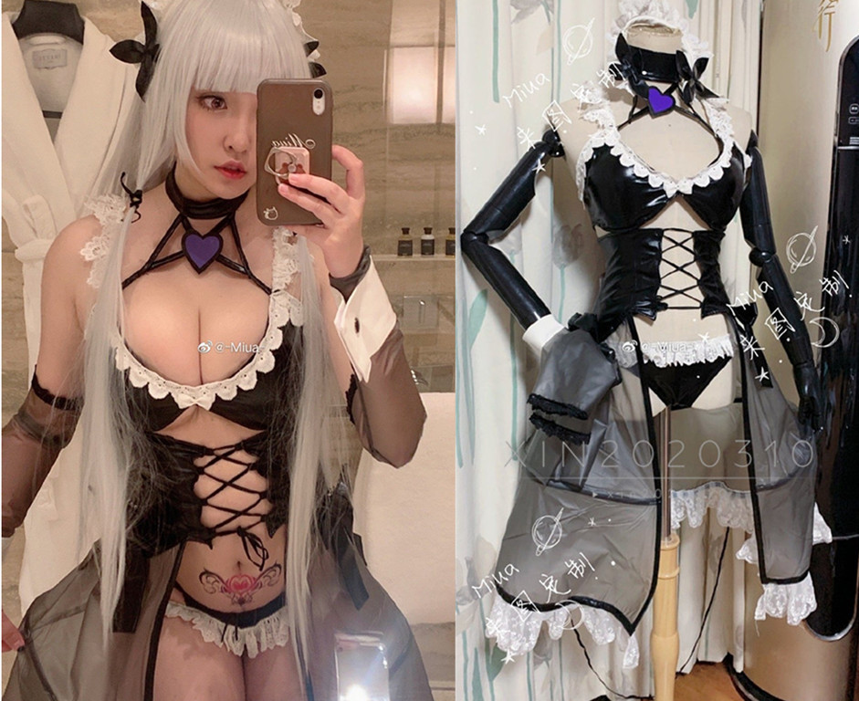 修正版 アズールレーン光同人メイドコスプレ衣装+髪飾り 風(ウィッグ