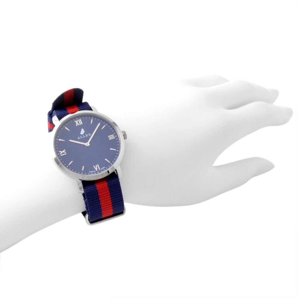 アレス 腕時計用ベルト ナイロン ストライプ（ブルー/レッド） 19mm レバーピン 工具不要 時計バンド ナイロンストラップ wbn19a021_画像3