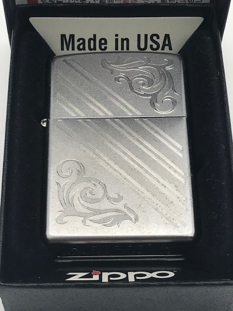 ZIPPO ジッポ　斜めライン　草模様　シルバー　オイルライター_画像1