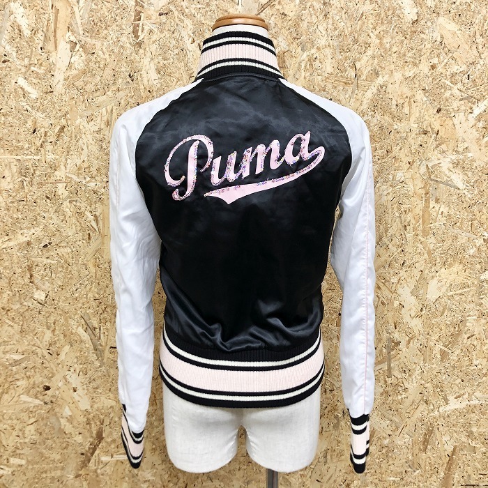 PUMA プーマ M レディース ブルゾン ジャケット メッシュ裏地 両面ロゴ リブにラメ 長袖 ポリエステル100% ブラック×ピンク×ホワイト_画像5