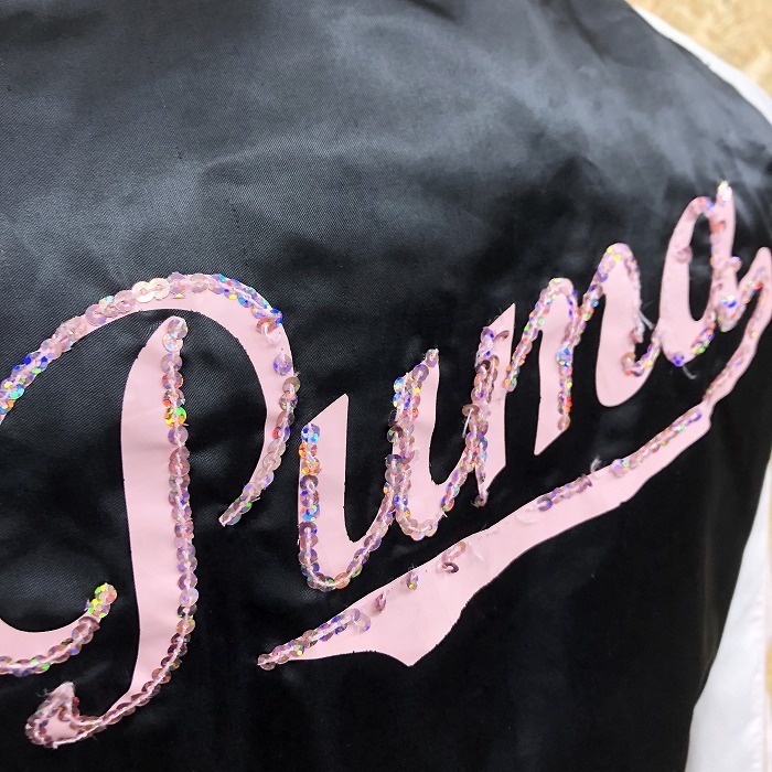 PUMA プーマ M レディース ブルゾン ジャケット メッシュ裏地 両面ロゴ リブにラメ 長袖 ポリエステル100% ブラック×ピンク×ホワイト_画像6