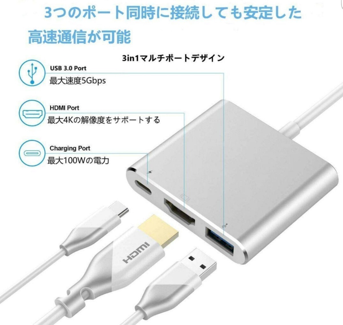 新品★Type-C HDMI変換アダプタ USB switch対応 シルバー