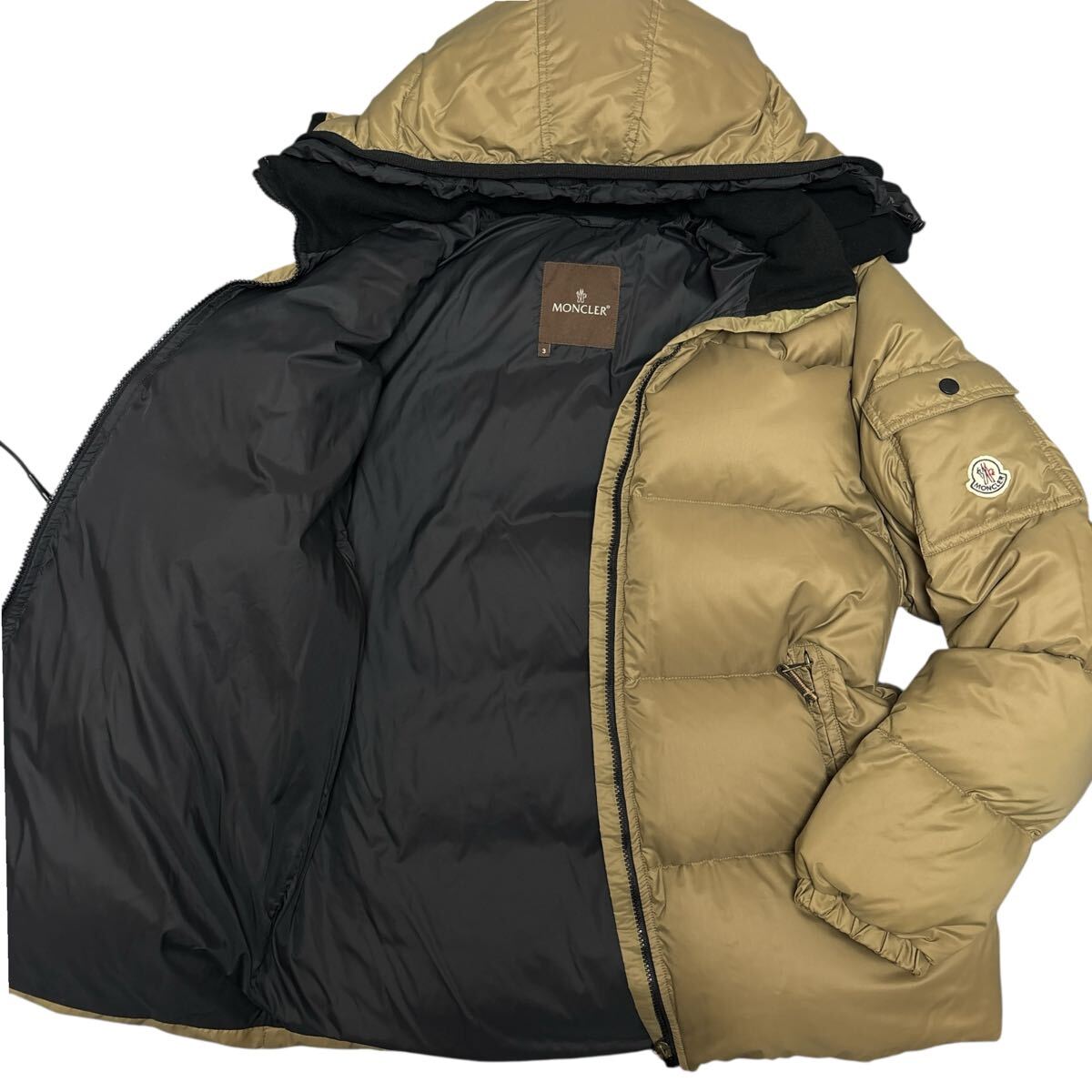 【極美品名作極暖!!!】MONCLER モンクレール ダウン ジャケット バジル フード ベージュ メンズ 3サイズ 着用感XLサイズ ヘビーグース_画像1