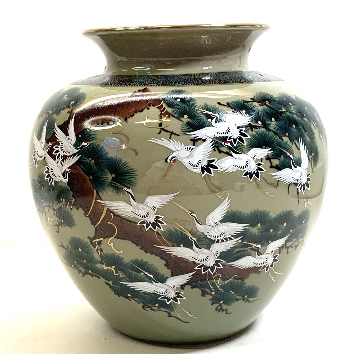  Kutani . гора произведение журавль / сосна ваза ваза для цветов цветок входить . золотая краска Kutani . гора 