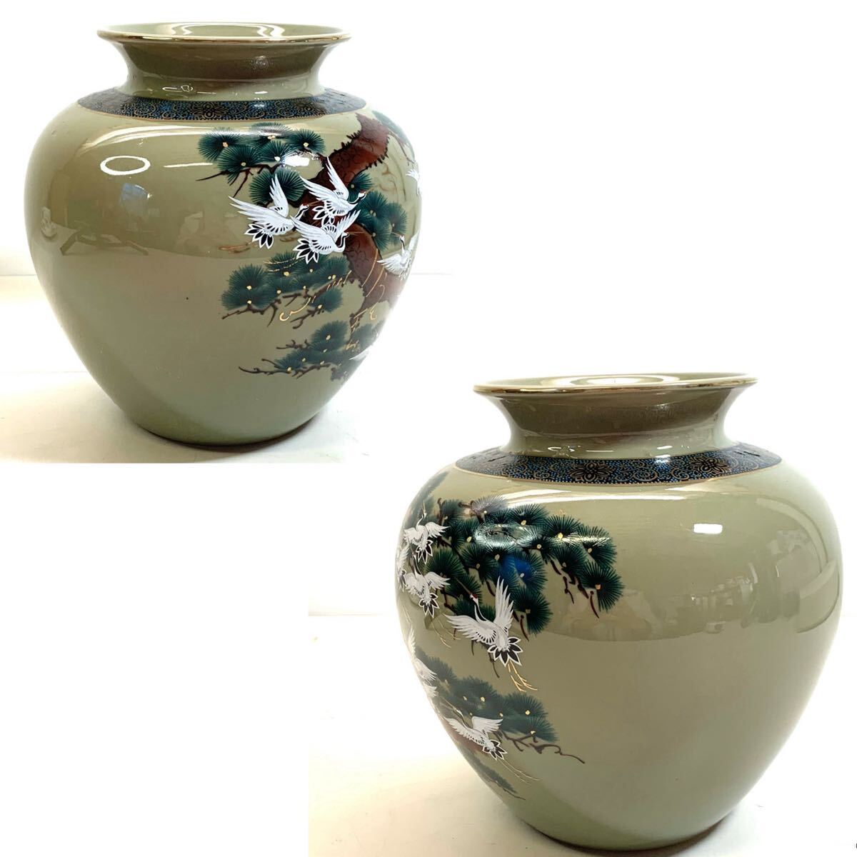  Kutani . гора произведение журавль / сосна ваза ваза для цветов цветок входить . золотая краска Kutani . гора 