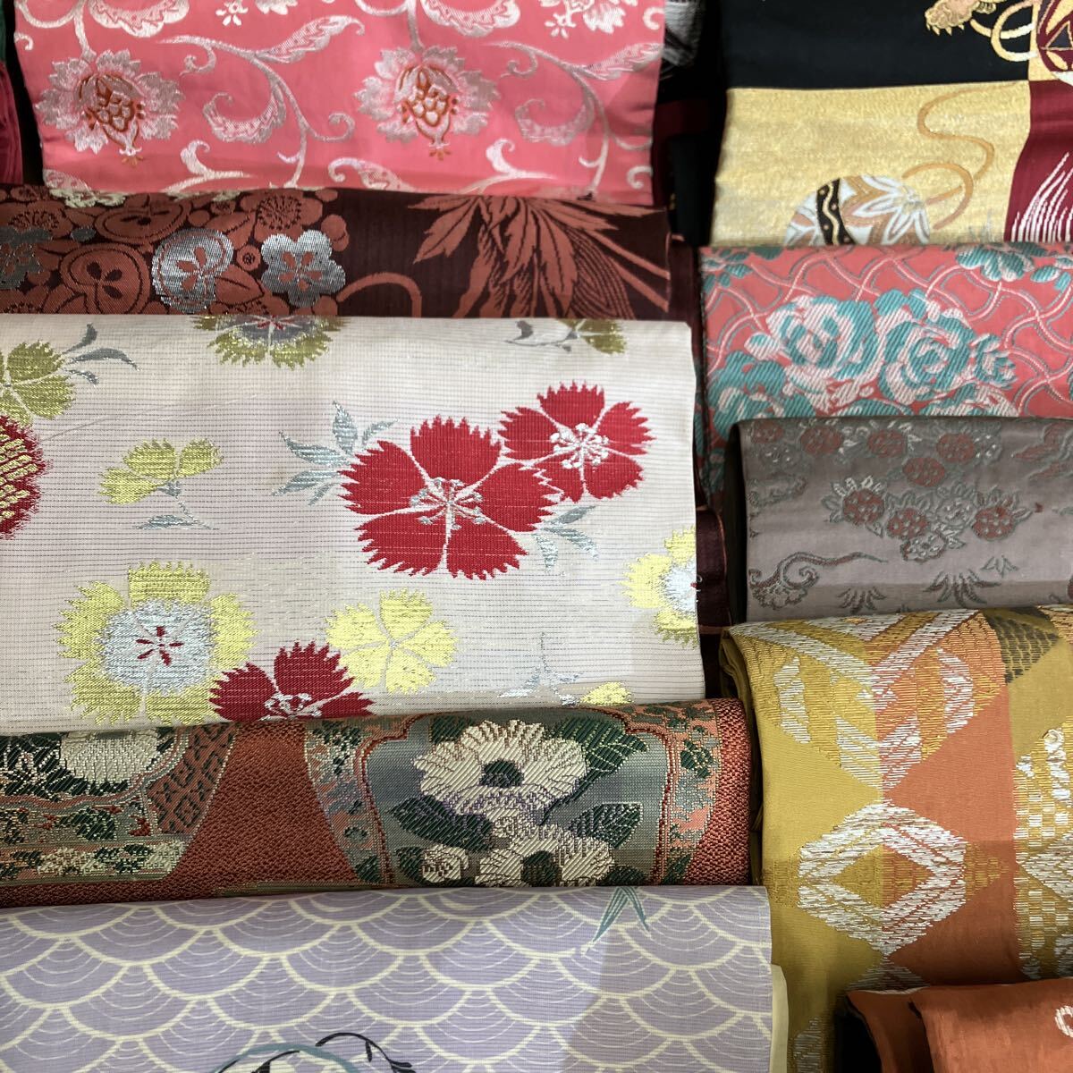 一右衛門No2701 アンティーク アンティーク帯 大正ロマン 昭和レトロ 名古屋帯 刺繍 正絹着物 大量まとめ売り大処分_画像9