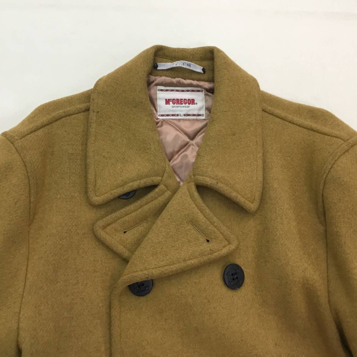 ■日本製 McGregor マックレガー Pコート ハーフコート アウター マスタード色 Lサイズ メンズ 碇ボタン ウール混 中綿ポリ 1.42kg_画像3