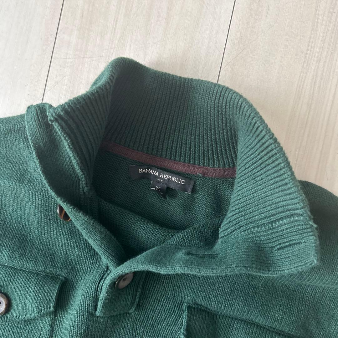 BANANA REPUBLIC ミリタリー ハーフジップ ニット　深緑　M_画像3