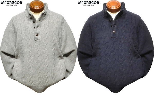 【グレー L】マクレガー セーター メンズ 111634801 ハミルトンラムウール 前身頃にケーブル織柄 ハーフボタンセーター ニット McGREGOR_画像3