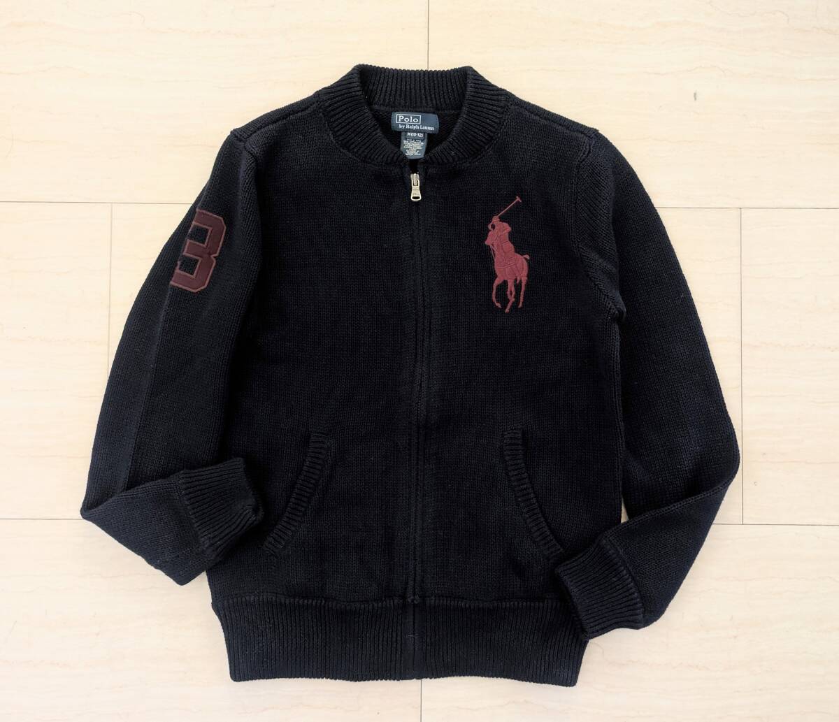 着用少 ラルフローレン ビッグポニー ジップアップ ニットカーディガン ネイビー サイズ150_画像1
