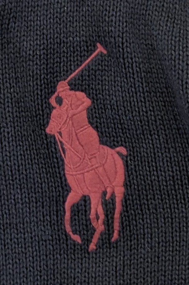 着用少 ラルフローレン ビッグポニー ジップアップ ニットカーディガン ネイビー サイズ150_画像2