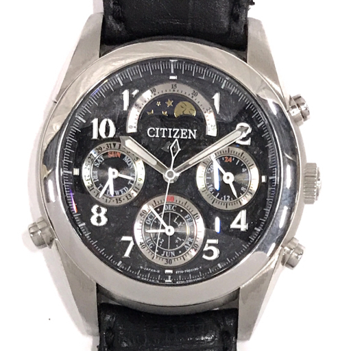 1円 シチズン カンパノラ 6770-T001424 クォーツ 腕時計 メンズ ブラック文字盤 社外ベルト 未稼働 CITIZEN_画像1