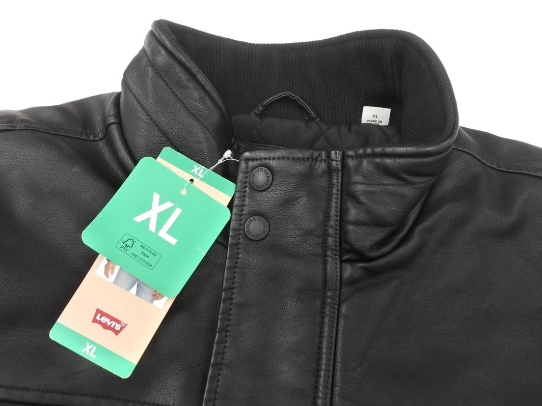 新品 LEVI’S リーバイス フェイクレザー 中綿 ジャケット sizeXL/黒 ◇■◎ ☆ fla9 メンズ_画像4
