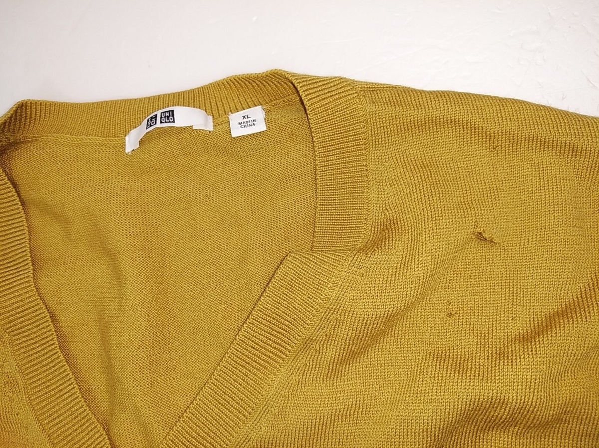  дефект иметь * не использовался хранение товар *UNIQLO* Uniqlo * extra штраф melino шерсть V шея свитер * горчица XL размер 