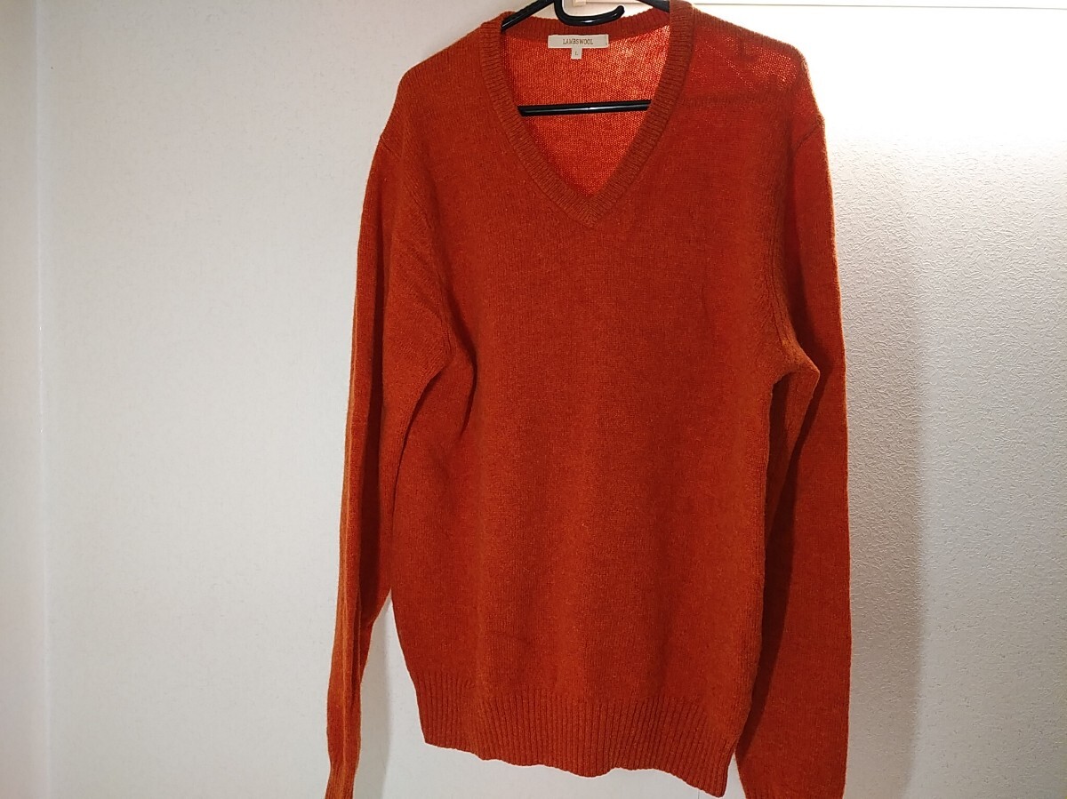  "надеты" частота . маленький обычный б/у одежда степень хранение товар *UNIQLO* Uniqlo *V шея свитер * orange L размер 