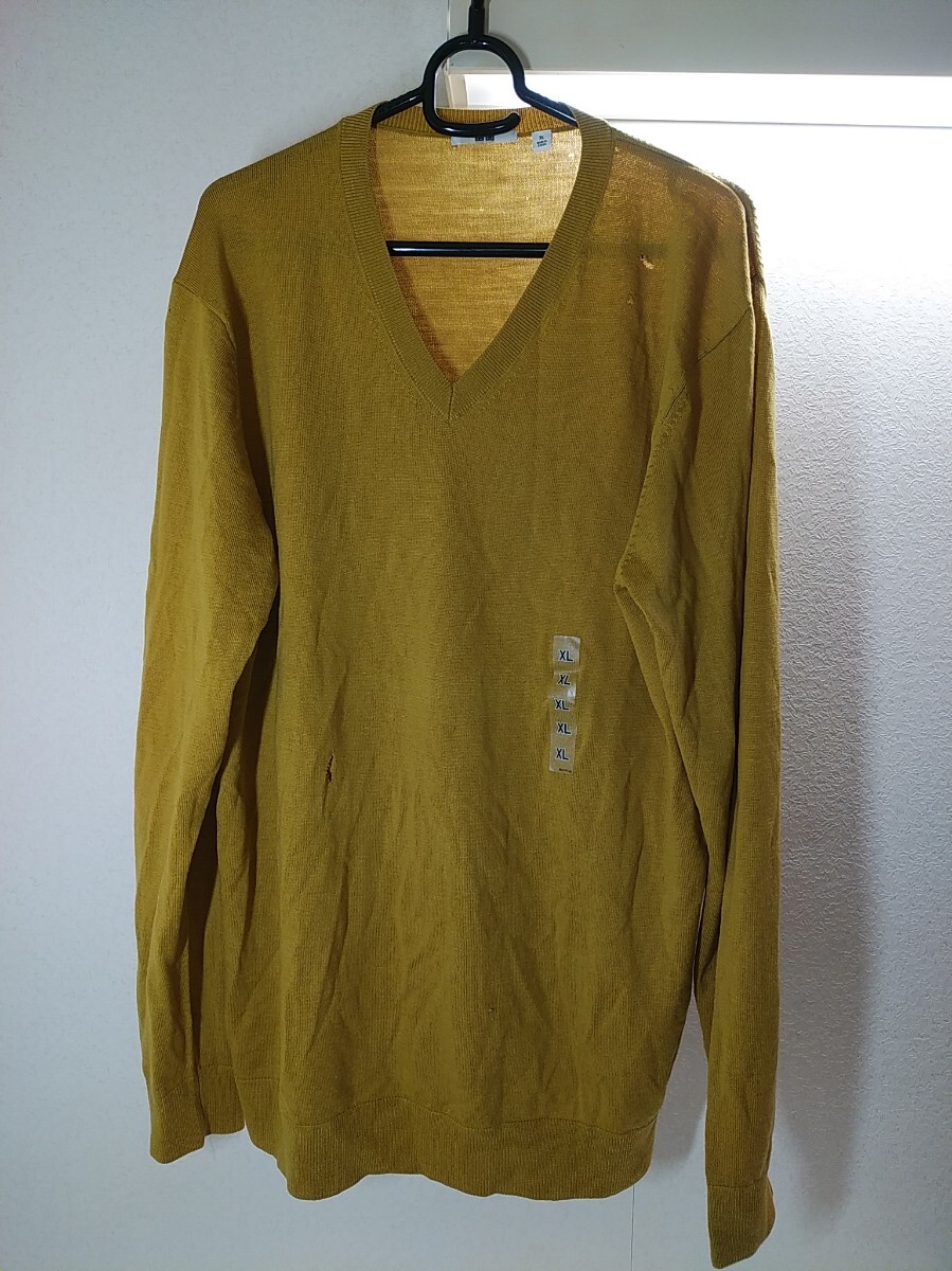  дефект иметь * не использовался хранение товар *UNIQLO* Uniqlo * extra штраф melino шерсть V шея свитер * горчица XL размер 