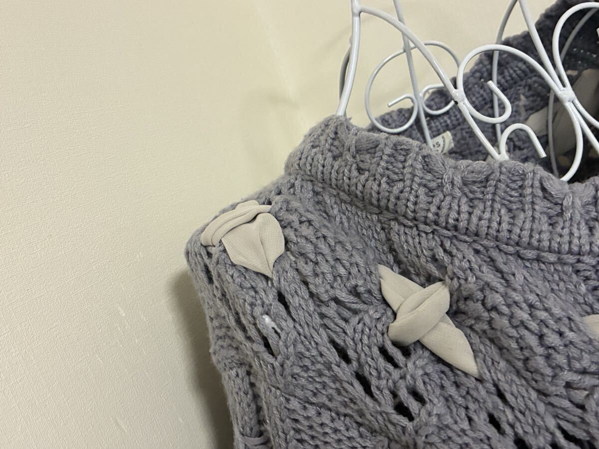 アクシーズファム☆レースアップシフォン飾りケーブル編みロングニットワンピース☆used _画像2