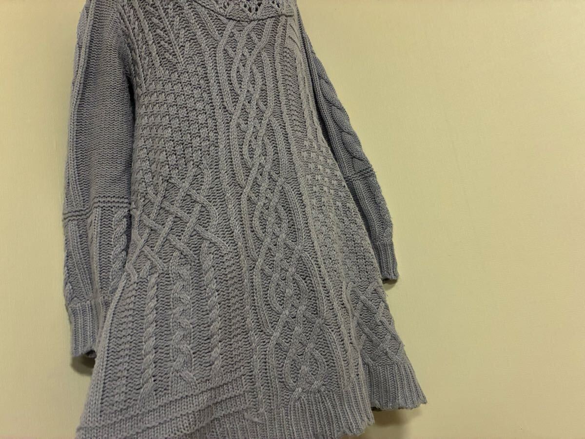 アクシーズファム☆レースアップシフォン飾りケーブル編みロングニットワンピース☆used _画像5