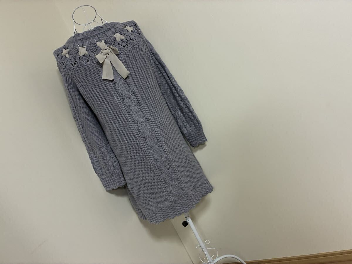 アクシーズファム☆レースアップシフォン飾りケーブル編みロングニットワンピース☆used _画像7