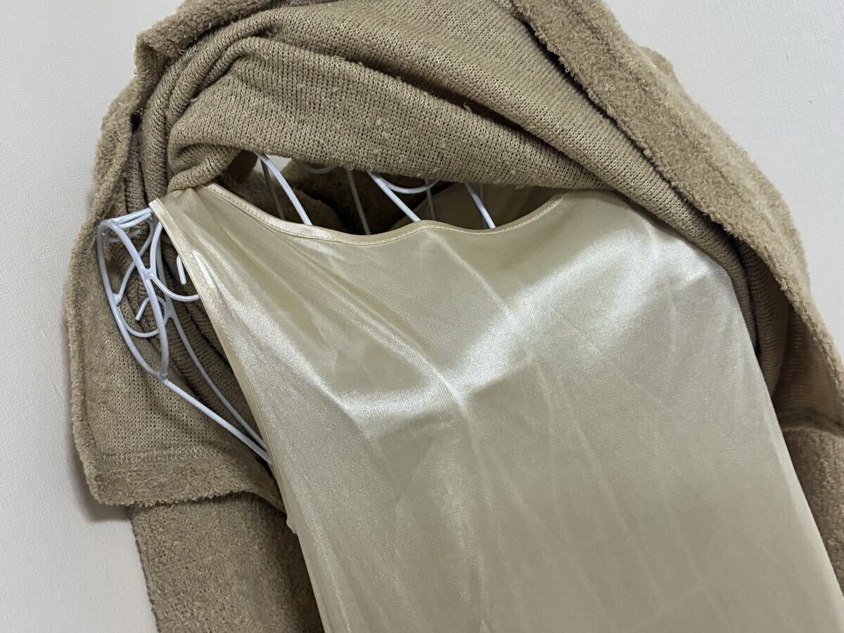 アクシーズファム☆裏地裾シフォンx刺繍飾りレース切り替えパールチェーン付レイヤード調オフタートルニットチュニック、トップス☆used_画像4