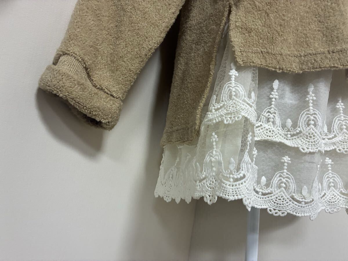 アクシーズファム☆裏地裾シフォンx刺繍飾りレース切り替えパールチェーン付レイヤード調オフタートルニットチュニック、トップス☆used_画像7