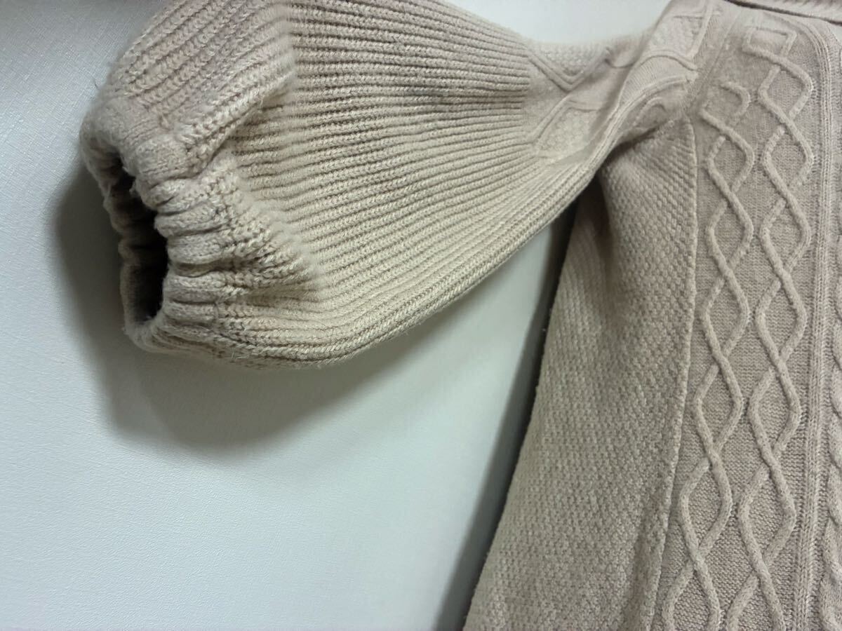 アクシーズファム☆お花モチーフレース飾りケーブル模様編みオフショルニットワンピース☆used _画像4