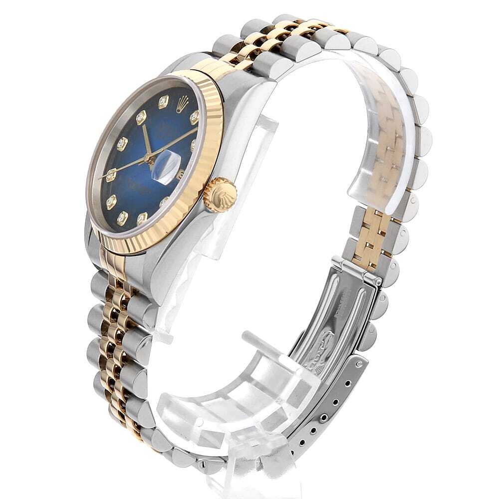 ロレックス デイトジャスト 10Pダイヤ 16233G ブルー グラデーション T番 中古 メンズ 腕時計 14GMROAU0309_画像2