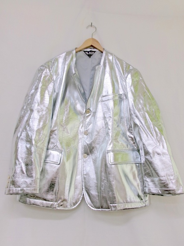BLACK COMME des GARCONS ブラックコムデギャルソン メタリックジャケット S 1M-J012 AD2023 シルバー 合成皮革 metallic jacket_画像1