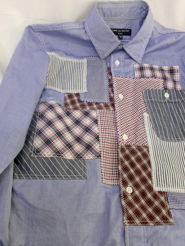 COMME des GARCONS HOMME コムデギャルソン オム 長パッチワークシャツ XS HN-B004 AD2014 サックス 綿100%_画像3
