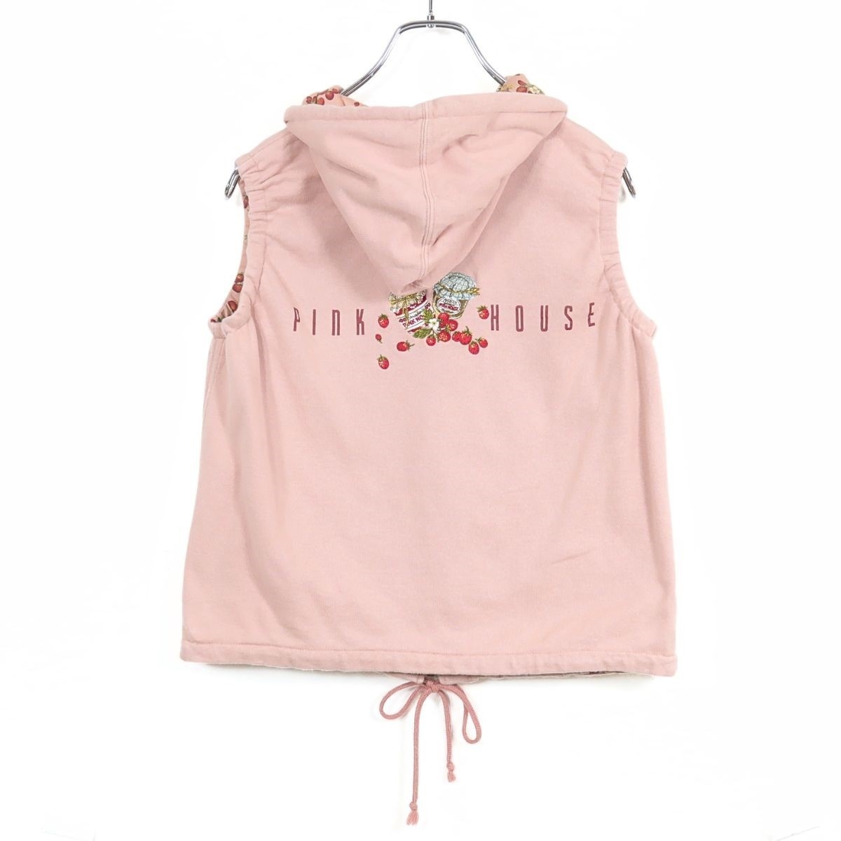 ピンクハウス★リバーシブル!ジップアップベスト フーディ ピンク系 苺モチーフ&ジャム瓶の刺繍♪z16514_画像4