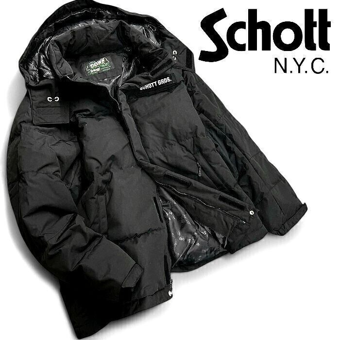 Schott N.Y.C. ショット 新品 定価3.8万 CLASSIC TWOTONE DOWN JKT クラシック 2トーン ダウンジャケット 3122069 黒 L ▲105▼30525k05_画像1