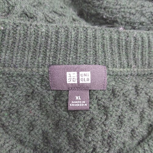 * ⊇ UNIQLO Uniqlo осень-зима casual длинный рукав кабель вязаный размер XL moss green серия мужской E