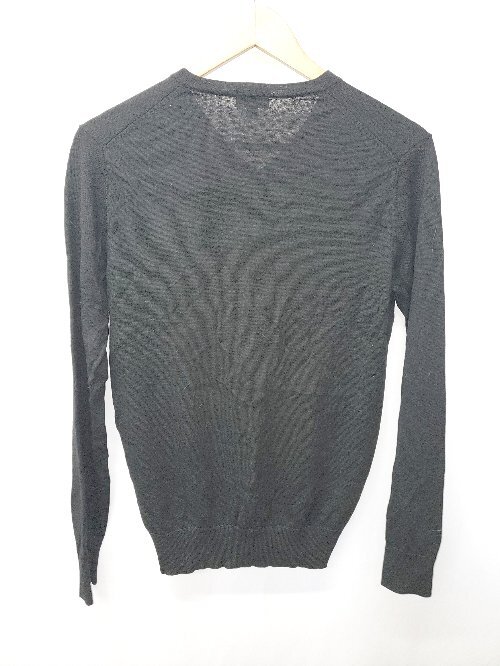 * ⊇ UNIQLO Uniqlo V шея шерсть 100% длинный рукав вязаный свитер размер S черный мужской E