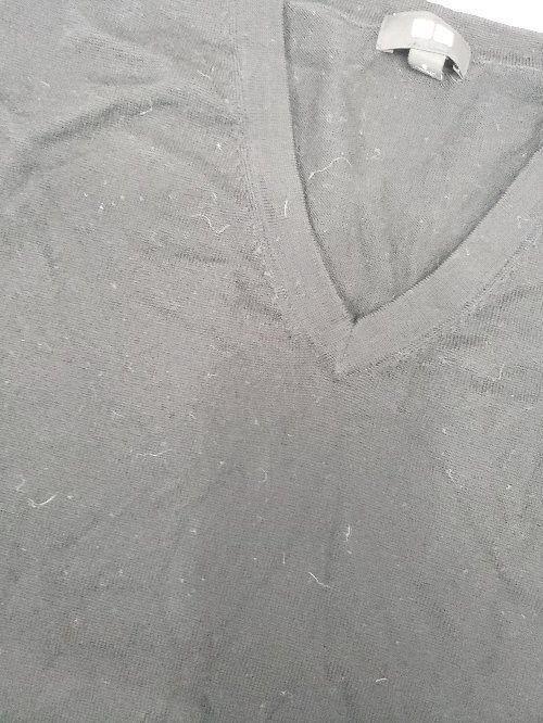 * ⊇ UNIQLO Uniqlo V шея шерсть 100% длинный рукав вязаный свитер размер S черный мужской E