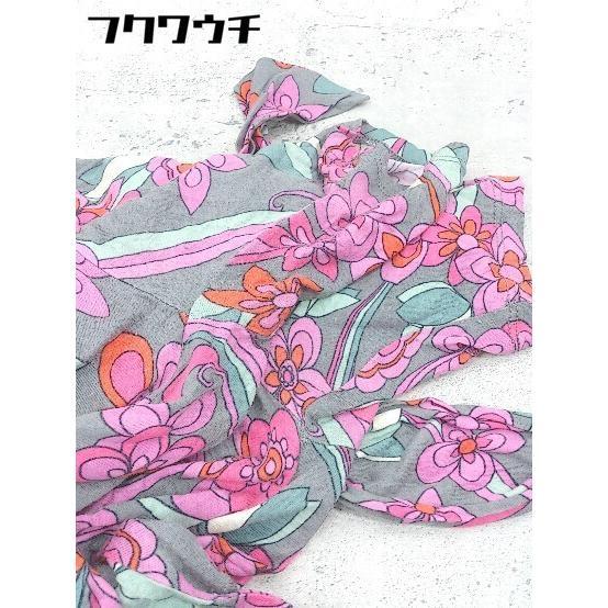 ◇ ◎ JUICY COUTURE 総柄 ウエストリボン付き 半袖 膝丈 ワンピース サイズP グレー ピンク系 レディース_画像7