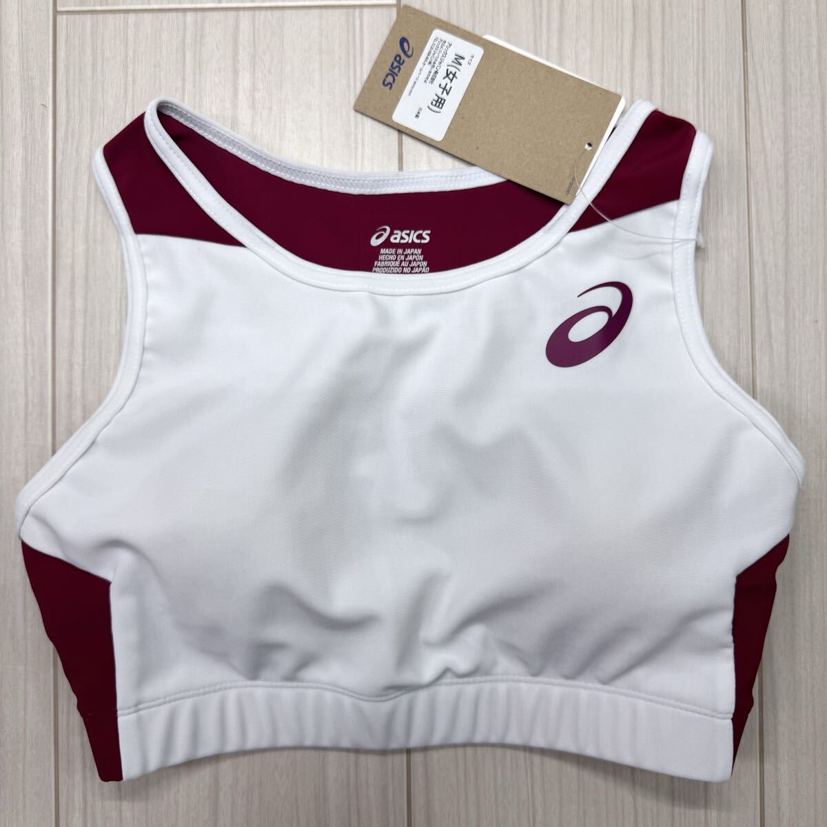 アシックス 女子陸上ユニフォーム上下 Mサイズ ホワイト×バーガンディー 新品_画像4